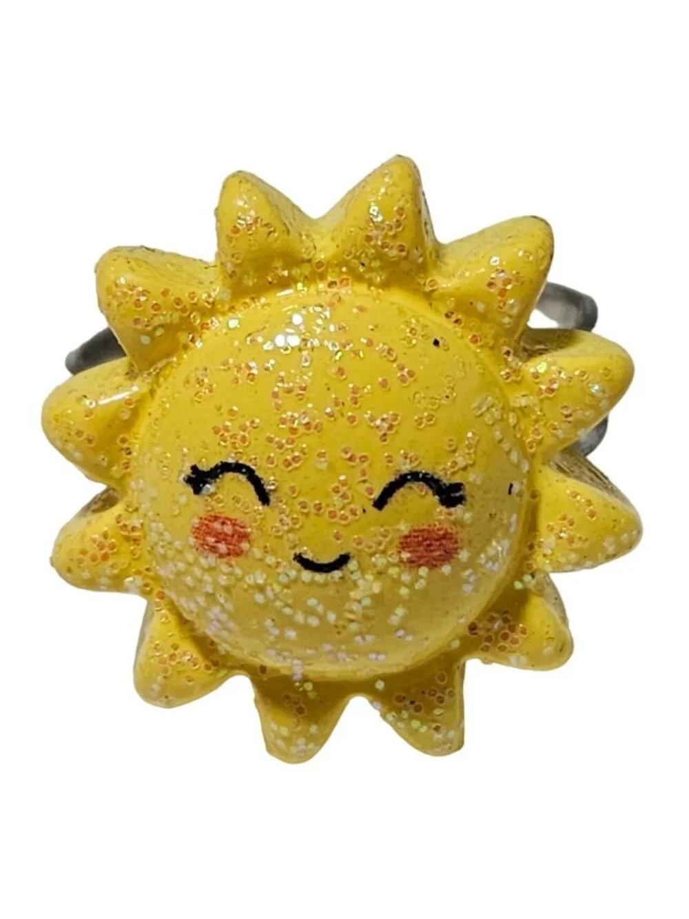 Retro Sunshine Sunburst Ring Yellow Smiley Face 70s Fashion Jewelry Adjustable